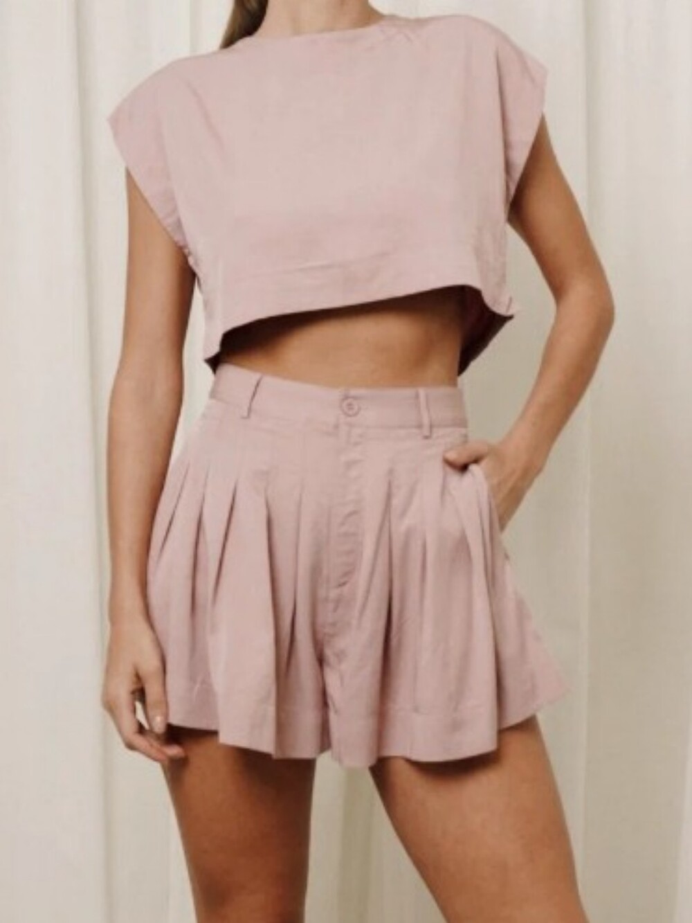 High-Waist Pleated Skort in Dusty Pink